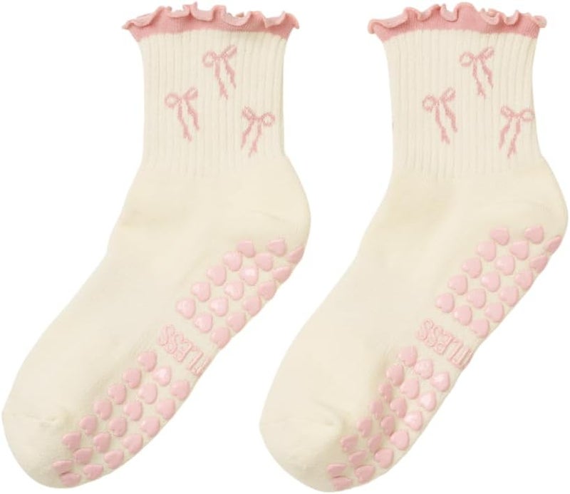 Shapes Studio Crew Half Calf Grip Socks, Cutest Fruits Pilates Socks, Ruffle socks, Non-Slip, Barre Yoga Fitness - Image 1